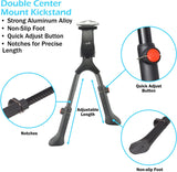 Center Mount Bicycle Double Leg Kickstand - Adjustable Height Bike Kick Stands for 24, 26, 27.5, 29 Inch Adult Bikes - Perfect for Cruiser, Road and Hybrid Bike
