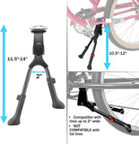 Center Mount Bicycle Double Leg Kickstand - Adjustable Height Bike Kick Stands for 24, 26, 27.5, 29 Inch Adult Bikes - Perfect for Cruiser, Road and Hybrid Bike