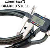 12mm (1/2 inch) Heavy-Duty Security Cable, Vinyl Coated Braided Steel with Sealed Looped Ends (4', 7', 15' or 30')