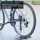 Bike Floor Hub Mount Rear Parking Rack Stand for Mountain and Road Bicycle, Adjustable Fit Up To 29" Wheels, Powder-Coated Steel, Tool-Free Adjustment, Non-Marring Rubber Sleeve
