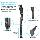 Rear Mount Adjustable Height Bicycle Kickstand for Road & Mountain Bike, Fits Bikes 24-28 Inch Wheels