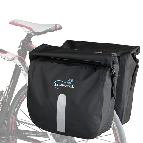 Waterproof Double Pannier Bike Bags 46L Bag Capacity for Rear Bicycle Rack, Carrying Handle, Safety Reflective Strips