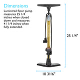 160 PSI High Pressure Dual Valve Bike Floor Pump with Pressure Gauge, Fits Presta & Schrader Valves