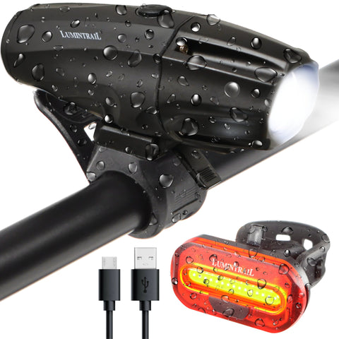 Lumintrail 1000 Lumen Water Resistant Bike Headlight and Tail Light Combo USB Rechargable