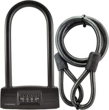 Combination 14mm Bicycle U-Lock with Mounting Bracket and Optional 4-Foot Braided Steel Security Cable