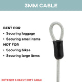 4 Foot 3mm (1/8th Inch) Braided Steel Coated Security Cable Luggage Lock Safety Cable Wire Double Loop
