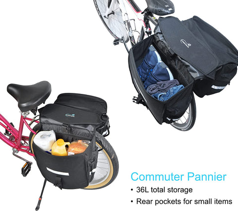 Bike 36L Double Panniers - Saddle Bags for Rear Rack Bicycles with