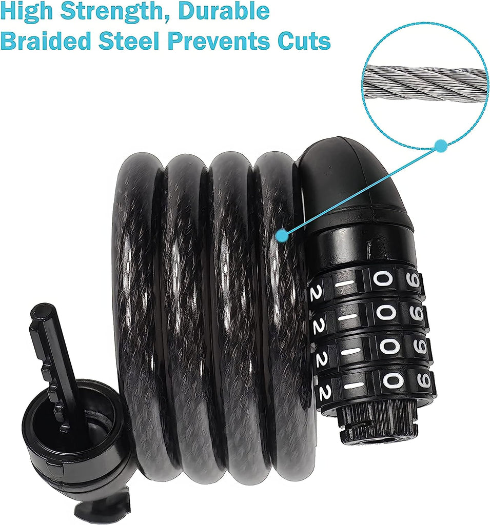 4ft Bike Locks Heavy Duty Anti Theft with Combinations Bike Cable Lo