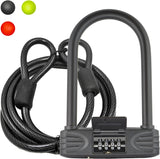 16mm Heavy Duty 4-Digit Bicycle Bike Combination U-Lock with Optional 7ft Cable - Assorted Colors