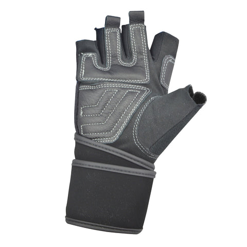 Half Finger Leather Padded Weight lifting Gloves with Wrist Wrap ...