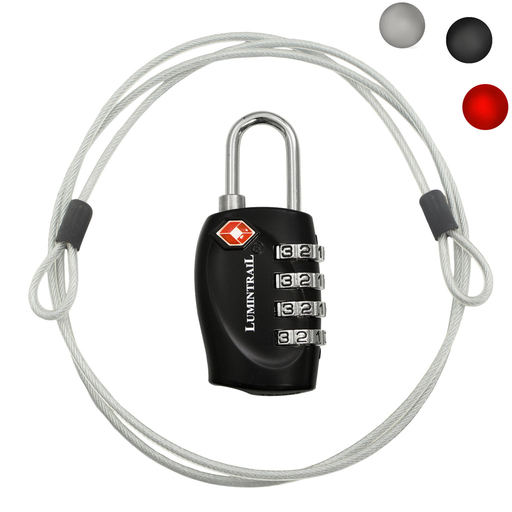 Travel Lock with Steel Cable TSA Approved 4 Digit Combination – Lumintrail
