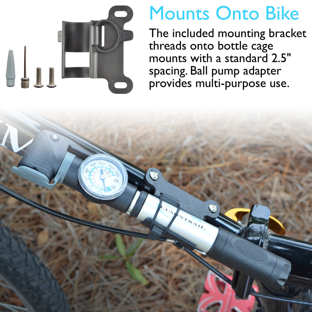 Lumintrail Mini Bike Pump 120 PSI Frame Mount Pump, Presta & Schrader