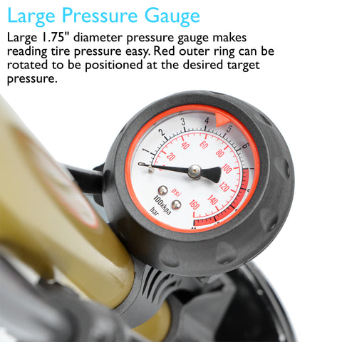 160 PSI High Pressure Dual Valve Bike Floor Pump with Pressure