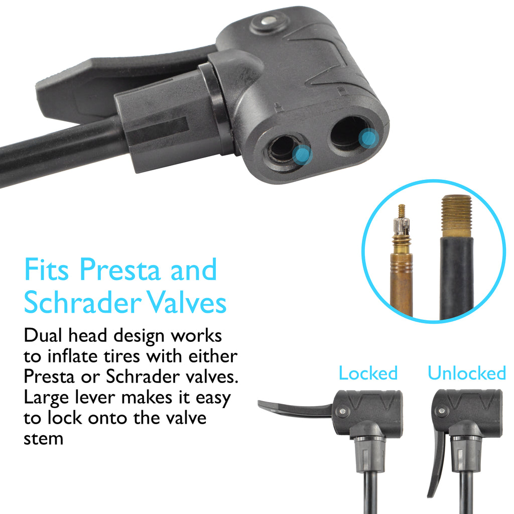 160 PSI High Pressure Dual Valve Bike Floor Pump with Pressure Gauge