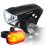 Bike Headlight Tail Light Weatherproof Lights Set Super Bright LED Easy Install Quick Release Batteries Included